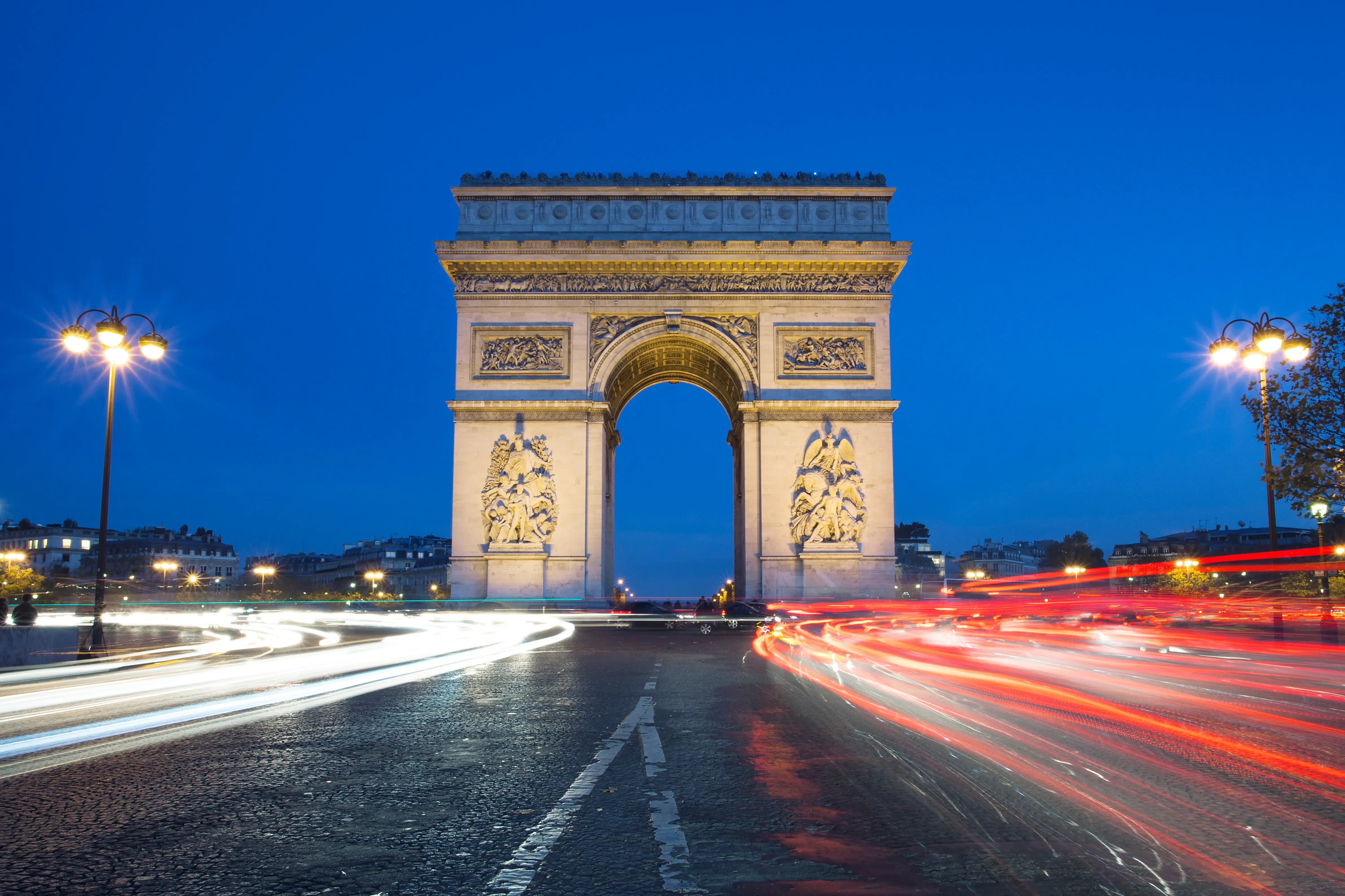 The Arc de Triomphe in Paris at night